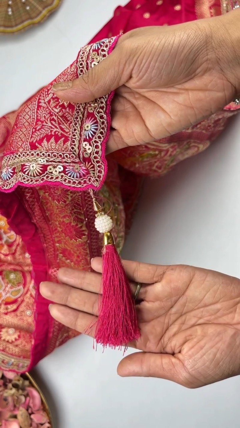 Regal Fuchsia Banarasi Silk Saree with Floral Jaal Embroidery