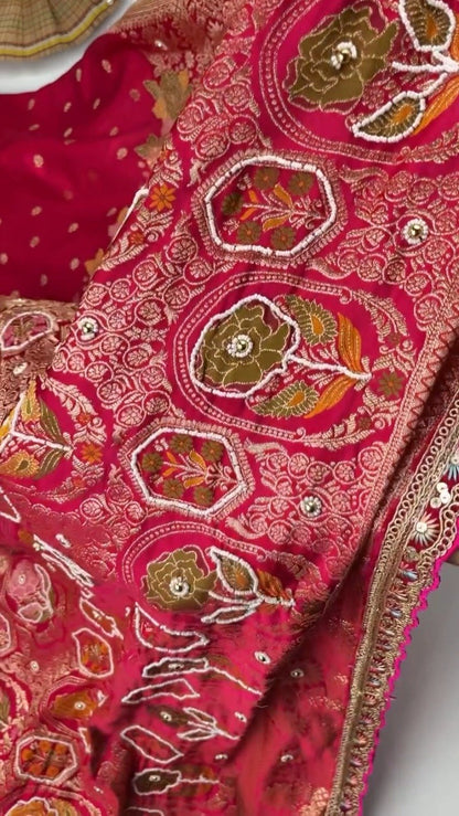 Regal Fuchsia Banarasi Silk Saree with Floral Jaal Embroidery