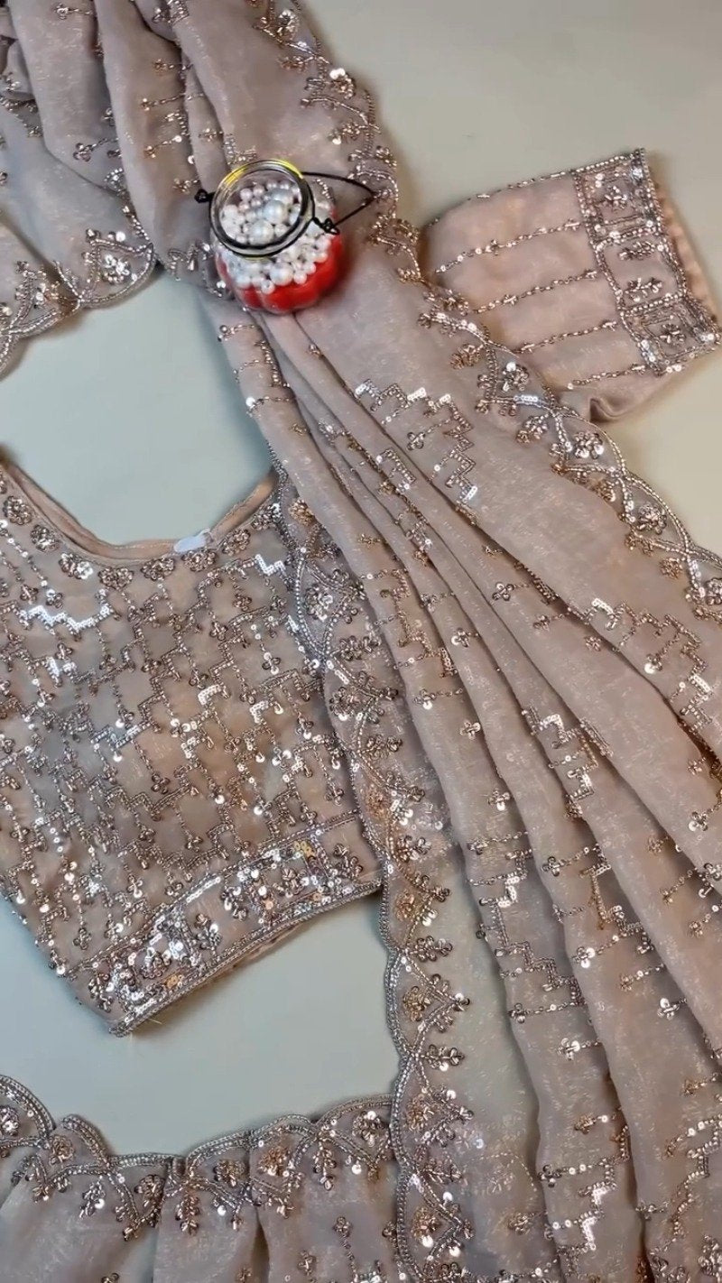 Opulent Champagne Sequin Embroidered Ethnic Ensemble