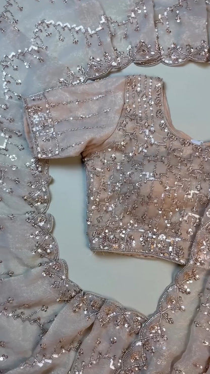 Opulent Champagne Sequin Embroidered Ethnic Ensemble