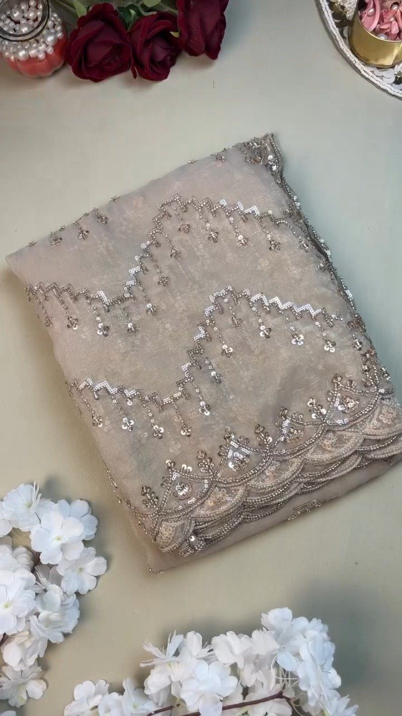 Opulent Champagne Sequin Embroidered Ethnic Ensemble