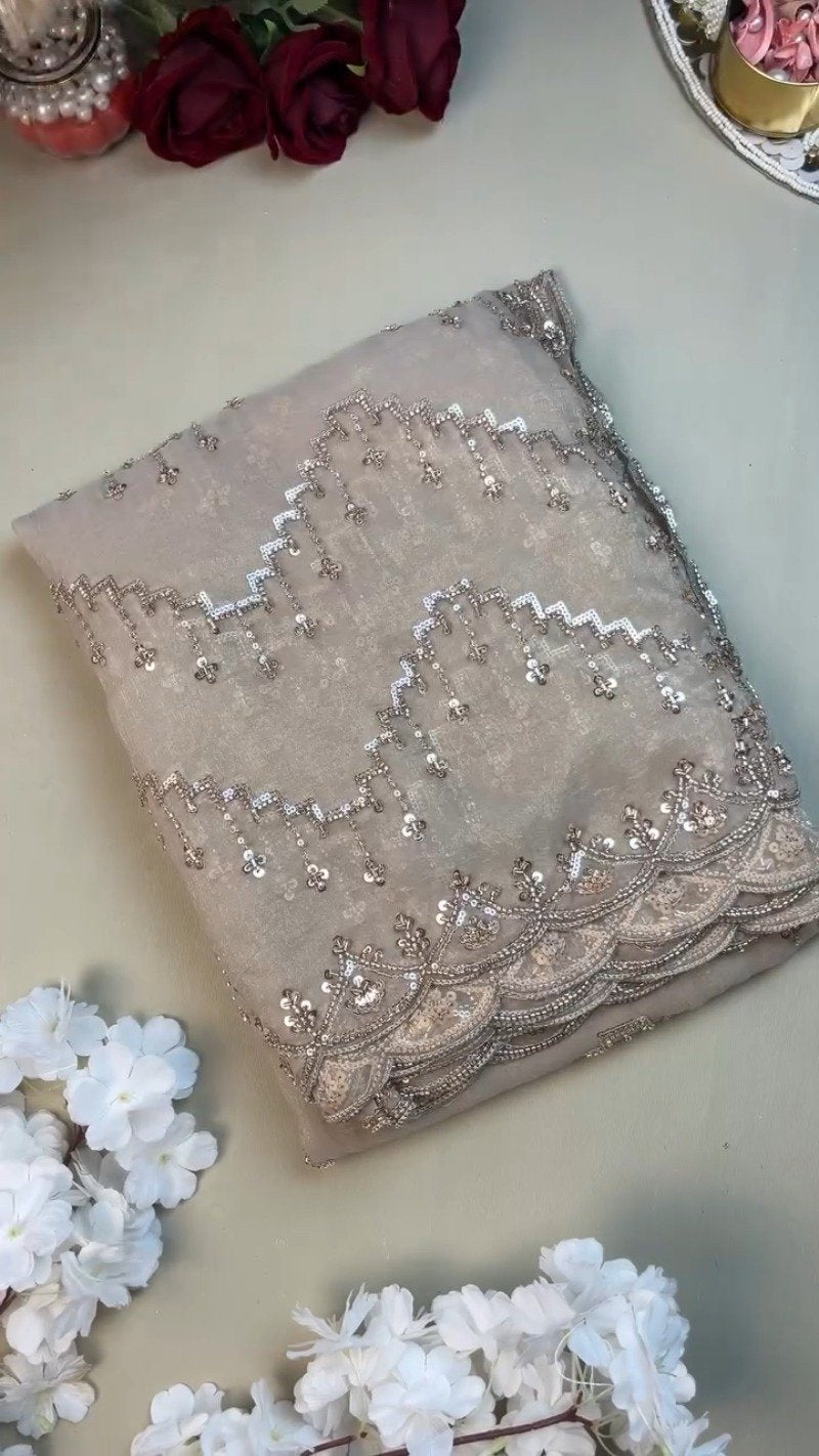 Opulent Champagne Sequin Embroidered Ethnic Ensemble