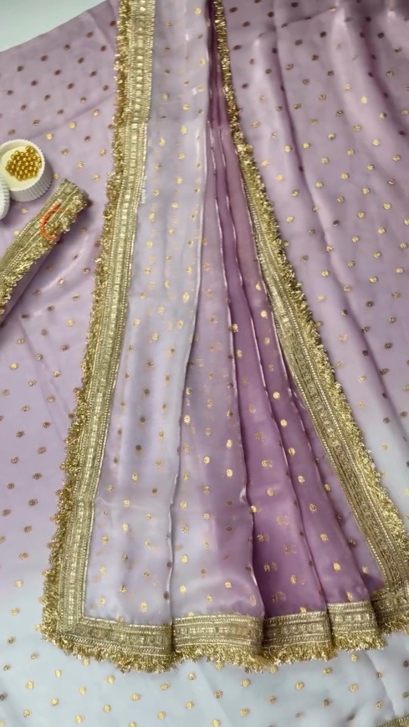 Ethereal Embroidered Ombré Organza Saree – Available in Peach, Lilac, and Mint Green