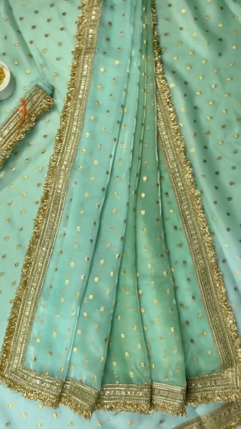 Ethereal Embroidered Ombré Organza Saree – Available in Peach, Lilac, and Mint Green