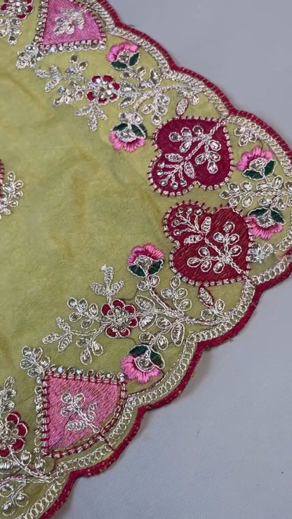 Sunshine Yellow Embellished Saree with Deep Magenta Contrast Blouse – Available in Yellow & Magenta Set