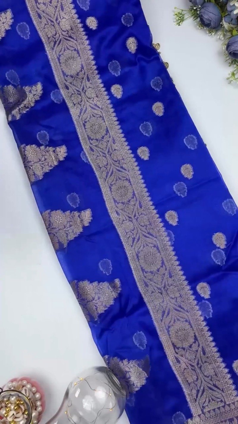 Royal Cobalt Blue Banarasi Silk Saree with Antique Gold Coin Embellishments