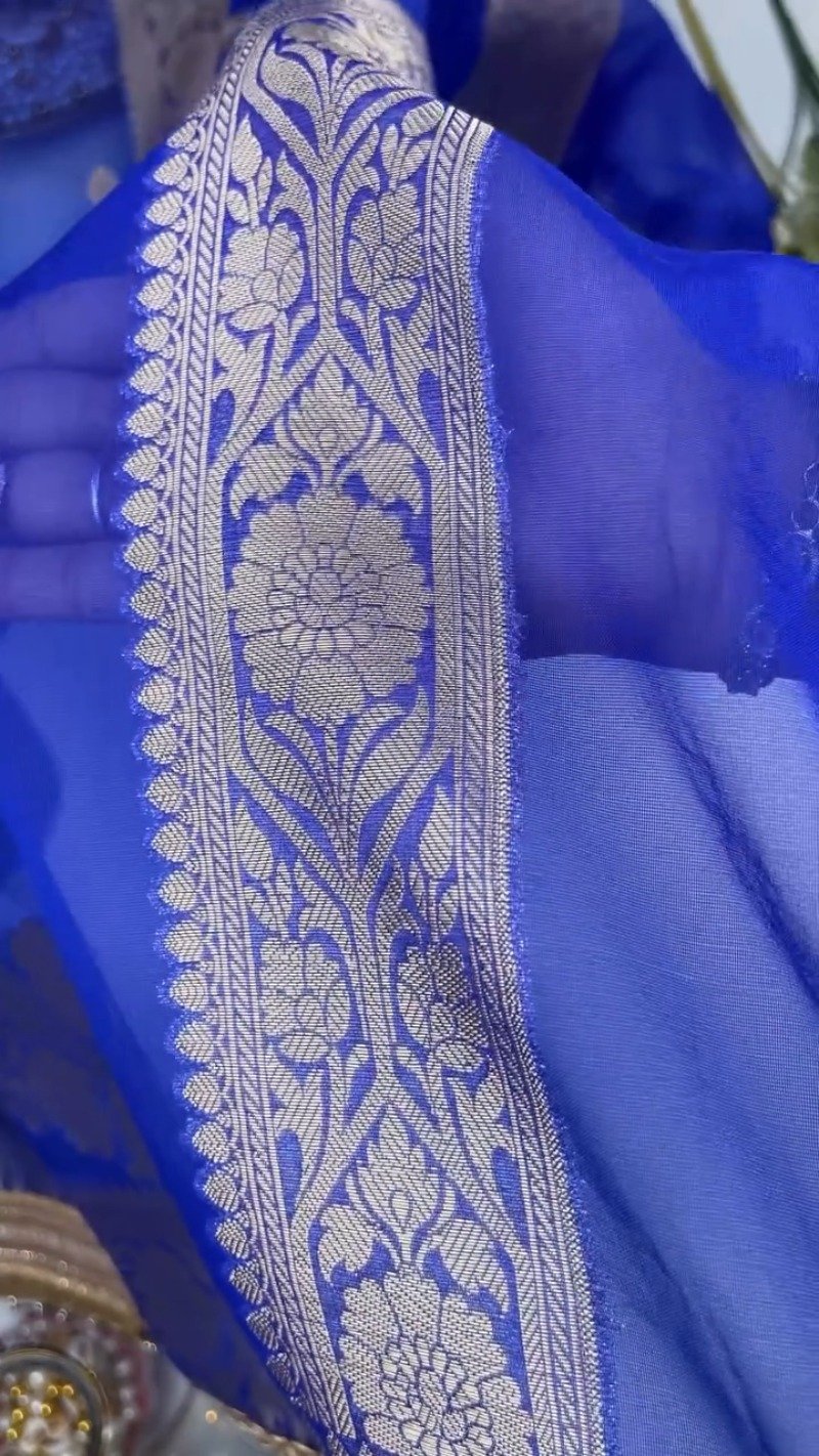 Royal Cobalt Blue Banarasi Silk Saree with Antique Gold Coin Embellishments