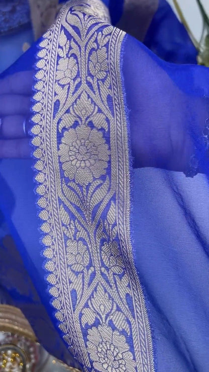 Royal Cobalt Blue Banarasi Silk Saree with Antique Gold Coin Embellishments