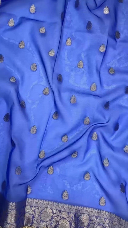 Royal Cobalt Blue Banarasi Silk Saree with Antique Gold Coin Embellishments