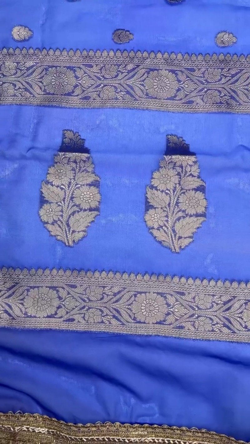 Royal Cobalt Blue Banarasi Silk Saree with Antique Gold Coin Embellishments