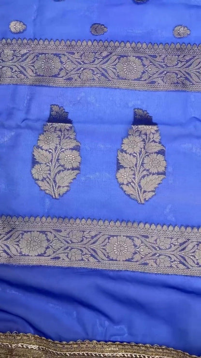 Royal Cobalt Blue Banarasi Silk Saree with Antique Gold Coin Embellishments