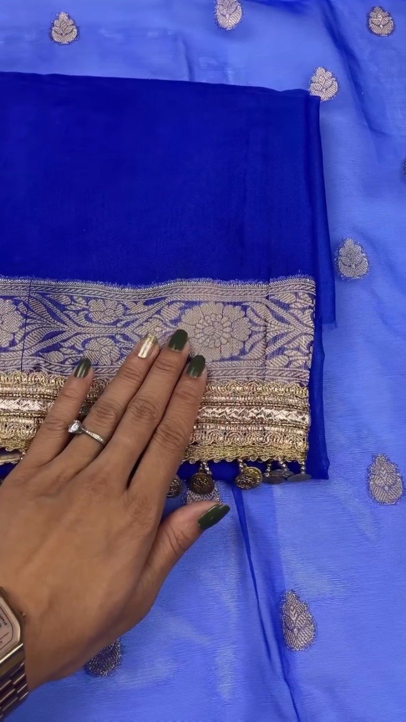 Royal Cobalt Blue Banarasi Silk Saree with Antique Gold Coin Embellishments