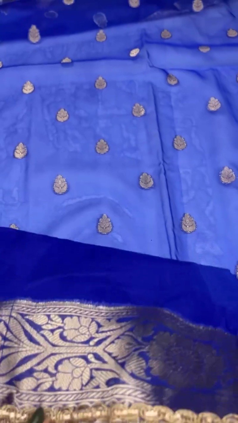 Royal Cobalt Blue Banarasi Silk Saree with Antique Gold Coin Embellishments