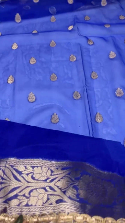 Royal Cobalt Blue Banarasi Silk Saree with Antique Gold Coin Embellishments