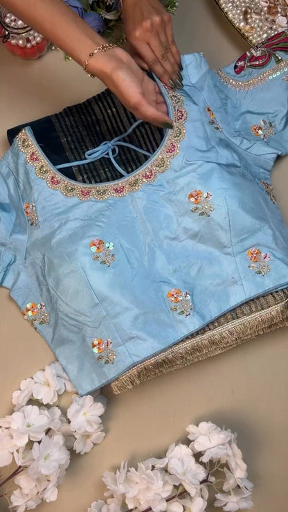 Divine Pichwai Embroidered Midnight Silk Lehenga Set – Available in Midnight Blue & Sky Blue