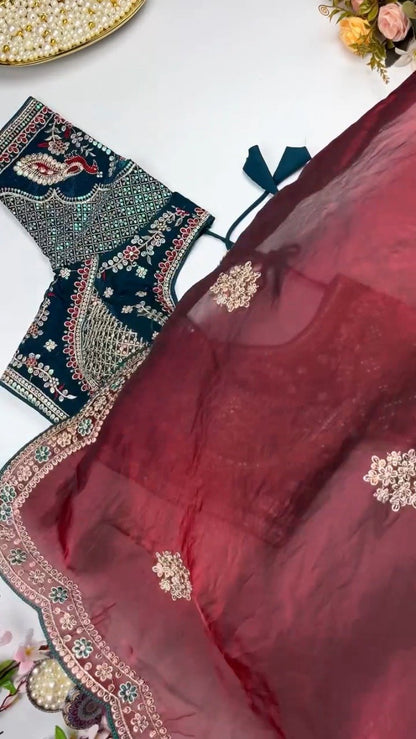 Enchanting Sequin-Embroidered Velvet & Georgette Saree Set – Available in Midnight Green & Royal Plum
