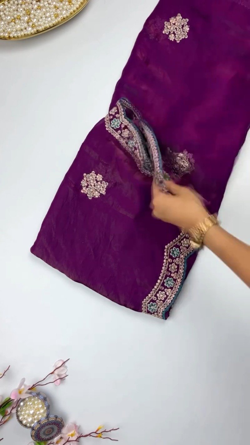 Enchanting Sequin-Embroidered Velvet & Georgette Saree Set – Available in Midnight Green & Royal Plum