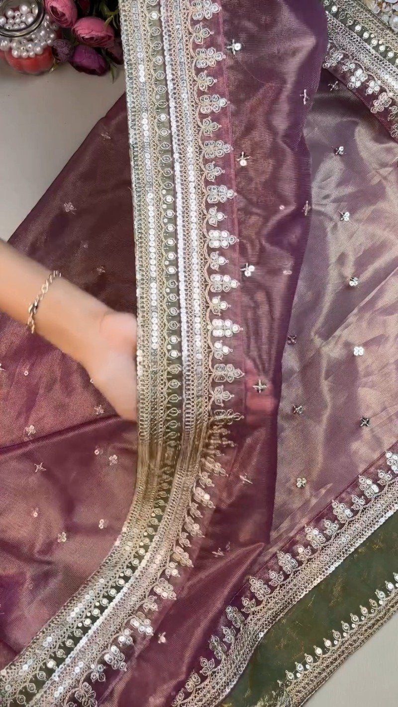 Royal Plum & Sage Green Embellished Sequined Suit Set – Available in Plum & Sage Green