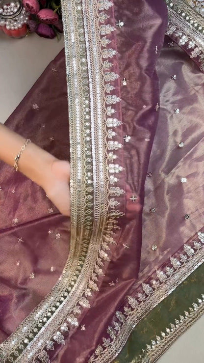 Royal Plum & Sage Green Embellished Sequined Suit Set – Available in Plum & Sage Green