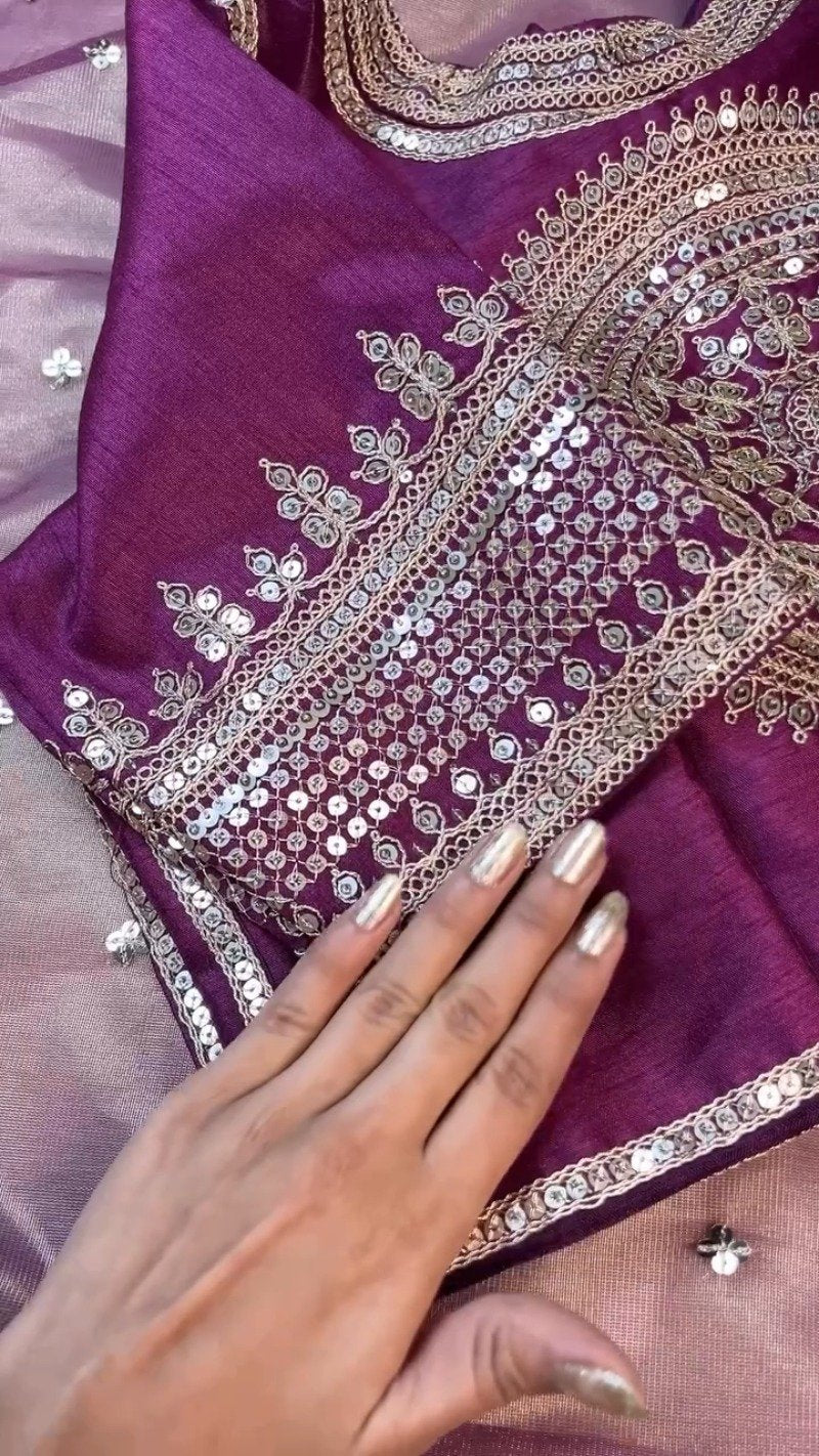 Royal Plum & Sage Green Embellished Sequined Suit Set – Available in Plum & Sage Green