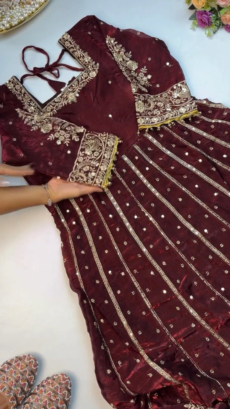Regal Embroidered Silk Kurta & Dupatta Ensemble – Available in Burgundy & Midnight Black