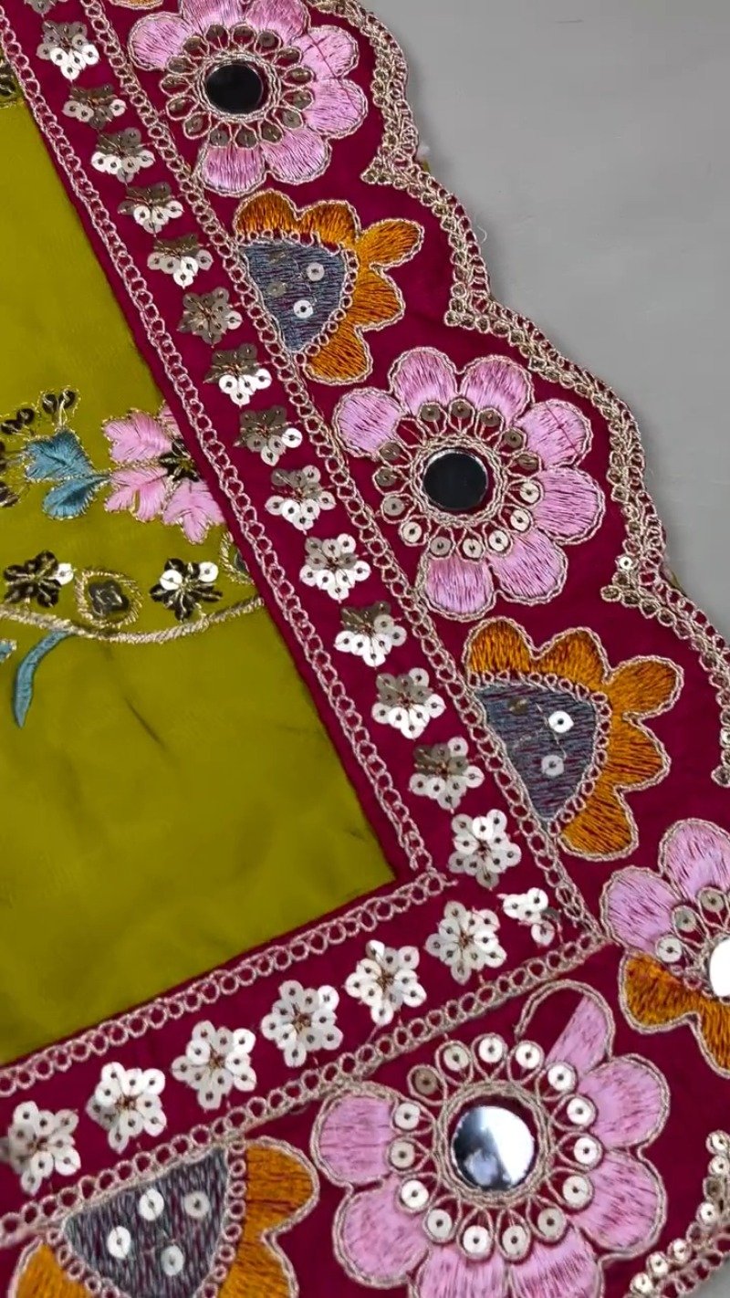 Olive & Fuchsia Embroidered Saree Ensemble – Available in Olive-Fuchsia & Blue-Fuchsia