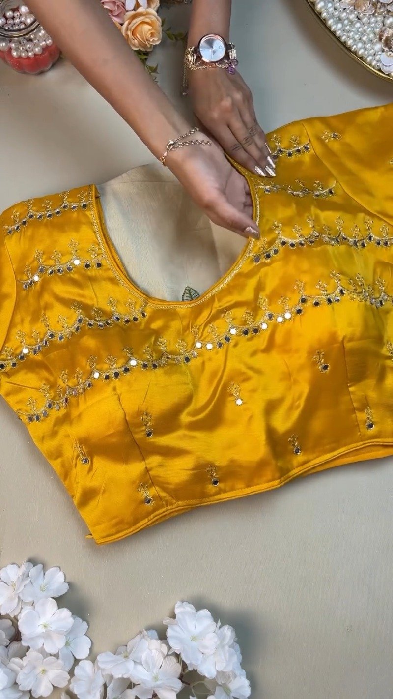 Sunshine Yellow Blouse with Floral Embroidered Saree – Available in Yellow & Floral Multi