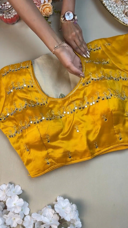 Sunshine Yellow Blouse with Floral Embroidered Saree – Available in Yellow & Floral Multi