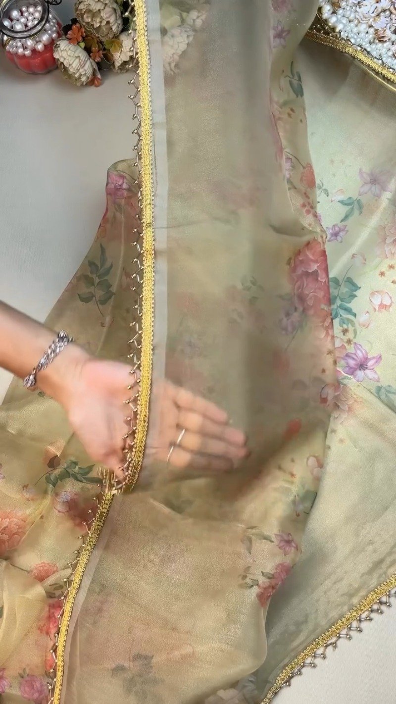 Floral Embroidered White Organza Blouse and Saree Set – Elegance Redefined