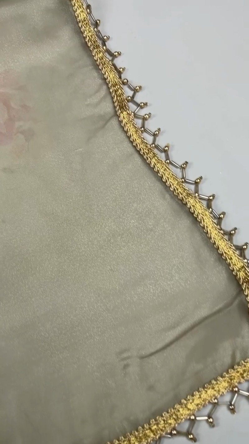 Floral Embroidered White Organza Blouse and Saree Set – Elegance Redefined