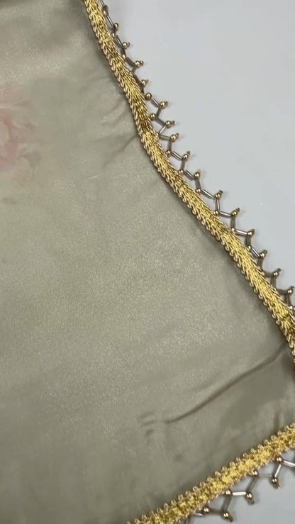 Floral Embroidered White Organza Blouse and Saree Set – Elegance Redefined