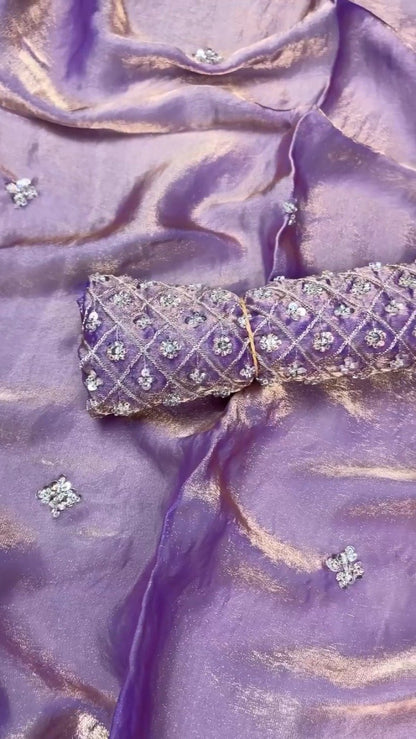 Enchanting Lavender Organza Saree with Intricate Sequin Embellishments