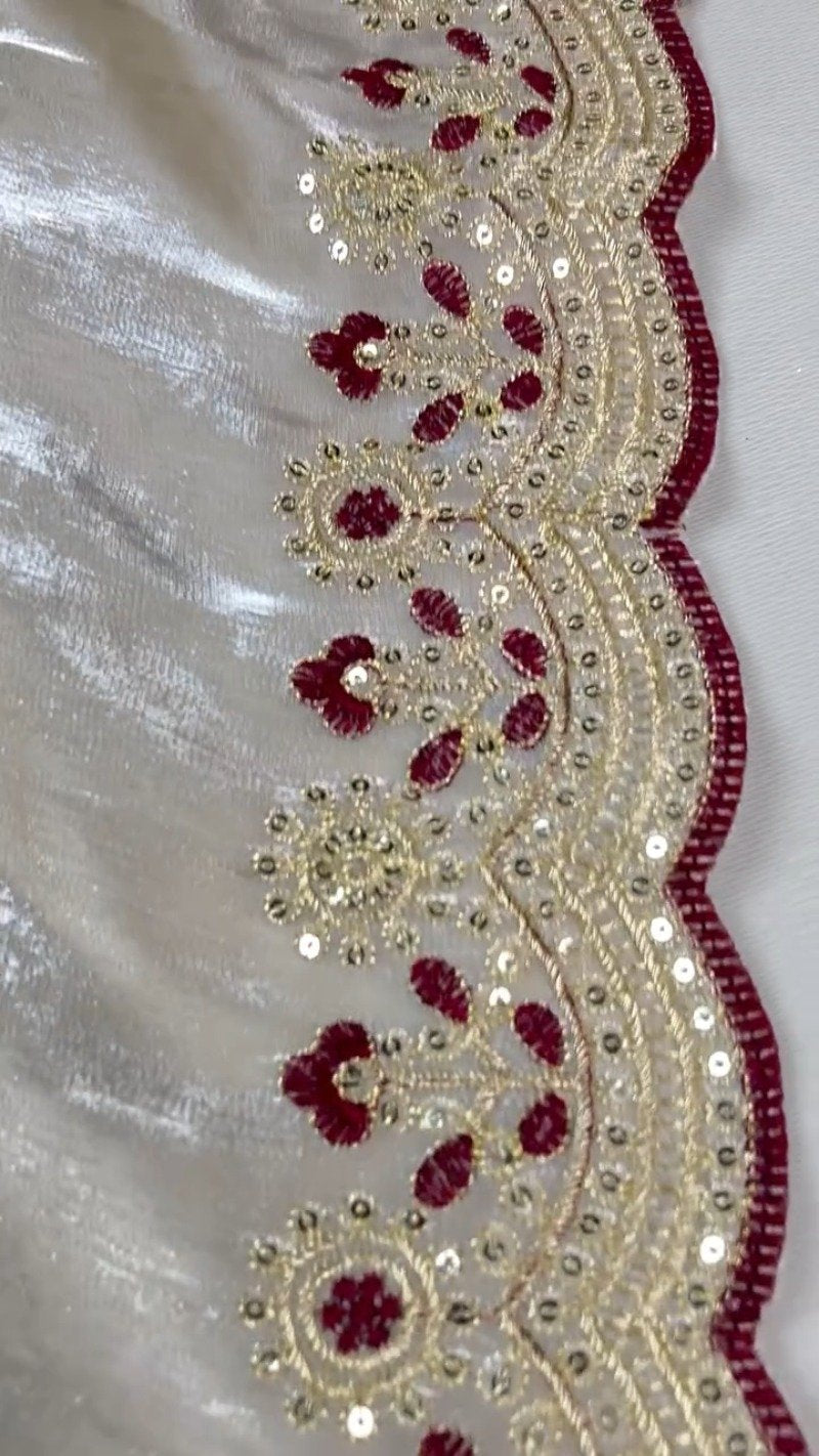 Regal Crimson & Cream Embroidered Lehenga Set – Featuring Intricate Zardosi Craftsmanship