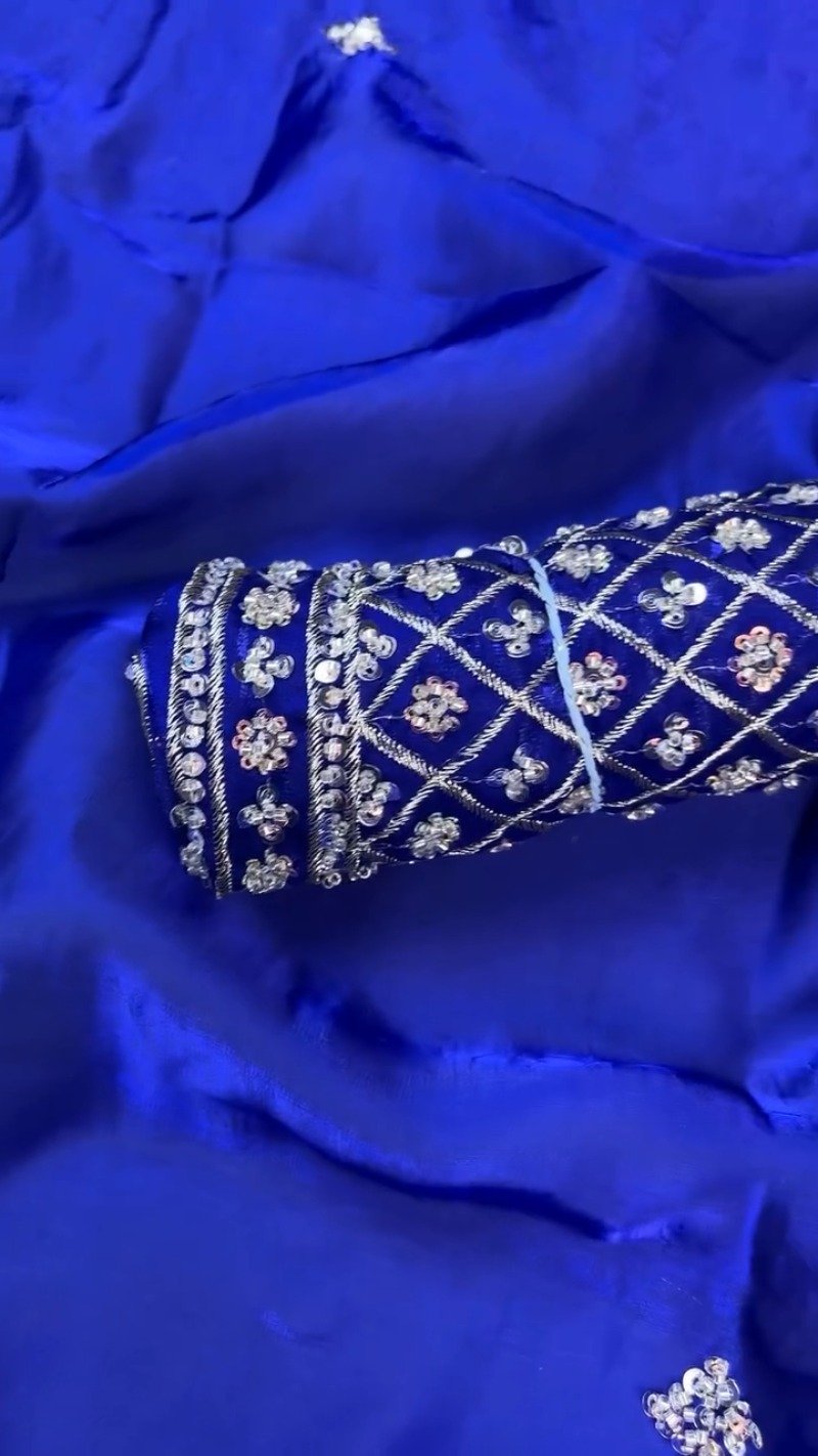 Royal Cobalt Blue Sequined Chiffon Saree with Intricate Border Detail