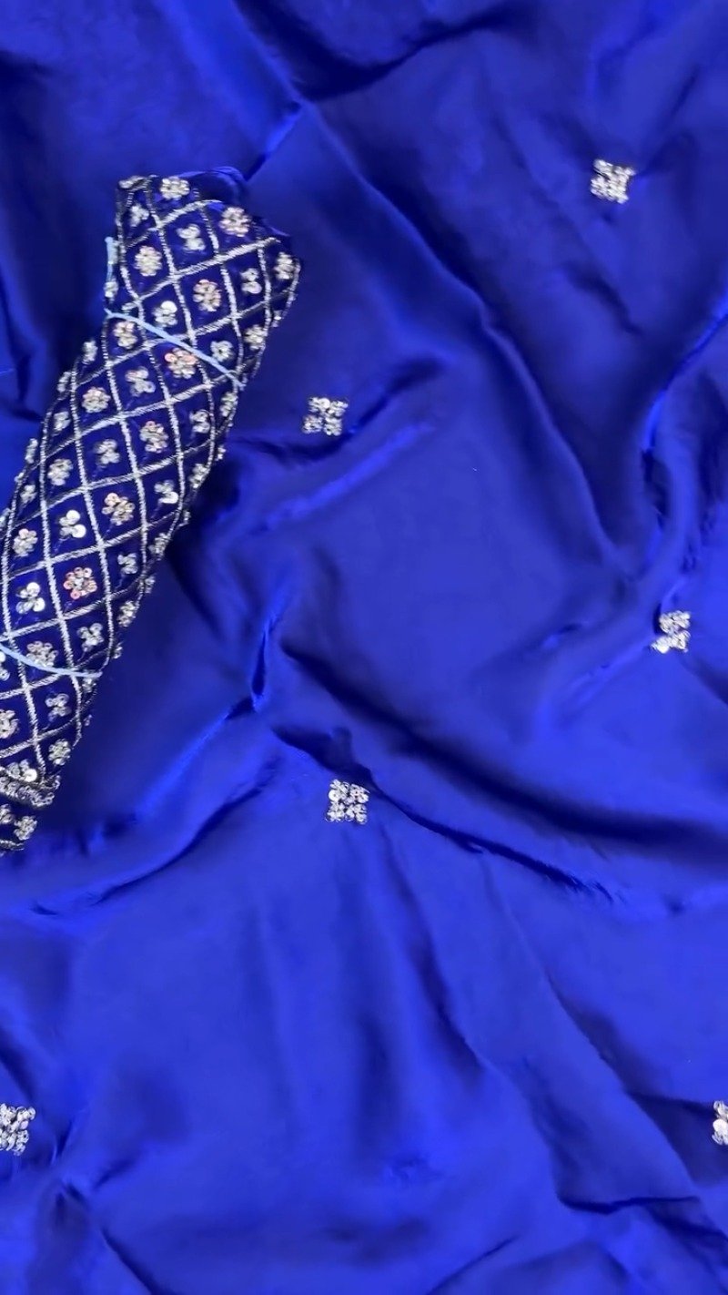 Royal Cobalt Blue Sequined Chiffon Saree with Intricate Border Detail