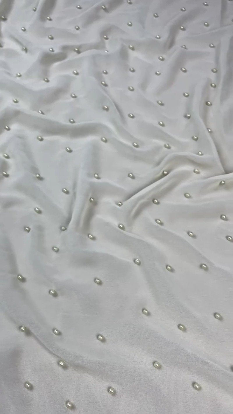 Sage Green Floral Embroidered Saree with Pearl Embellishments