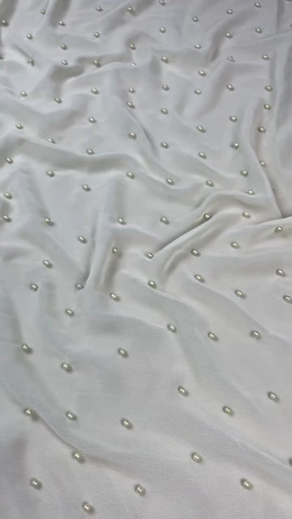 Sage Green Floral Embroidered Saree with Pearl Embellishments