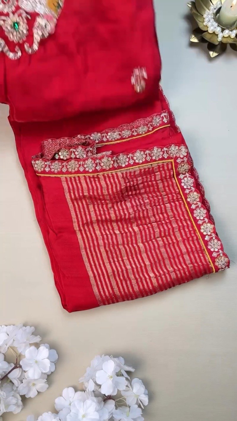 Regal Elephant Motif Handcrafted Saree with Contrast Blouse – Available in Crimson Red & Sun-Kissed Yellow