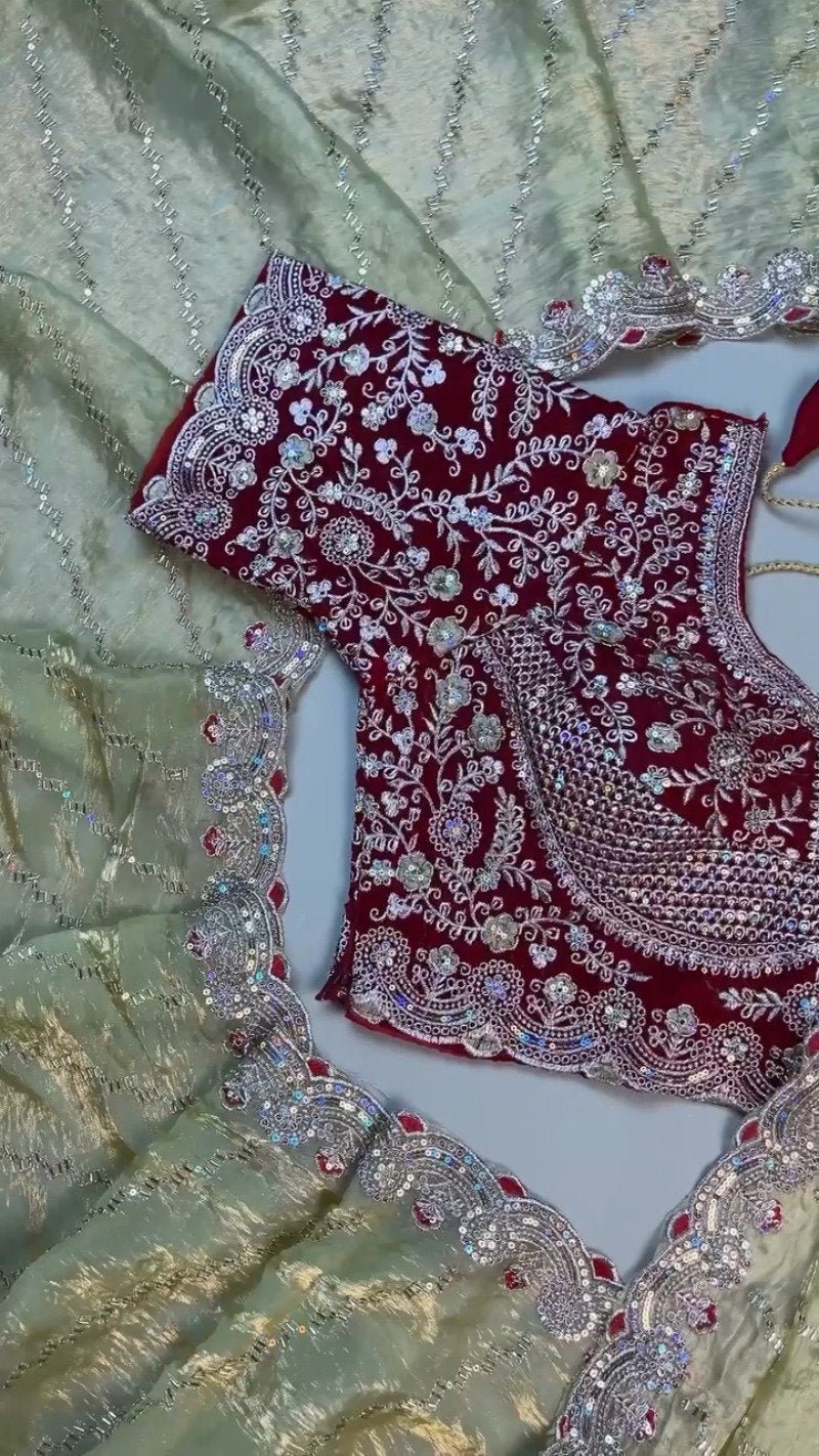Royal Velvet & Shimmer Organza Ethnic Set with Intricate Sequins Embroidery