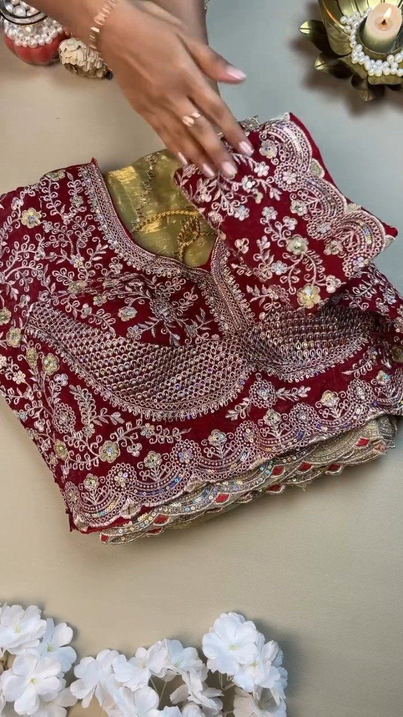Royal Velvet & Shimmer Organza Ethnic Set with Intricate Sequins Embroidery