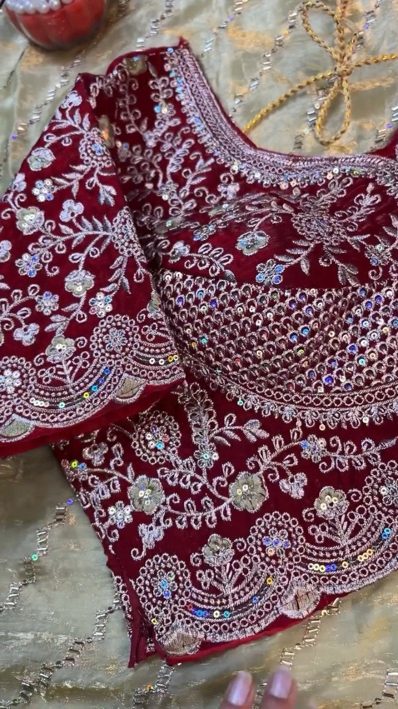 Royal Velvet & Shimmer Organza Ethnic Set with Intricate Sequins Embroidery