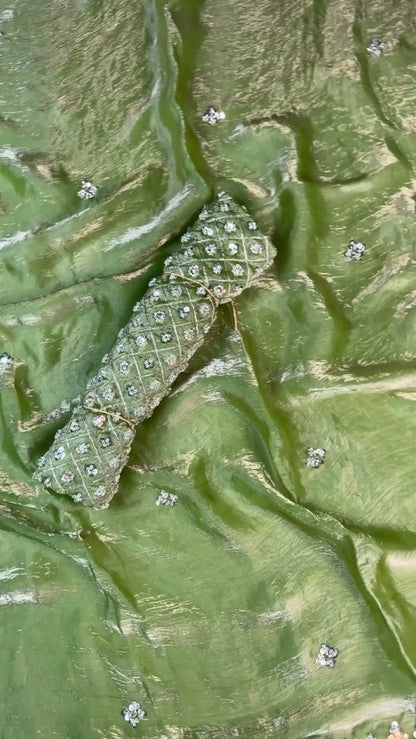 Olive Green Hand-Embellished Organza Saree Set