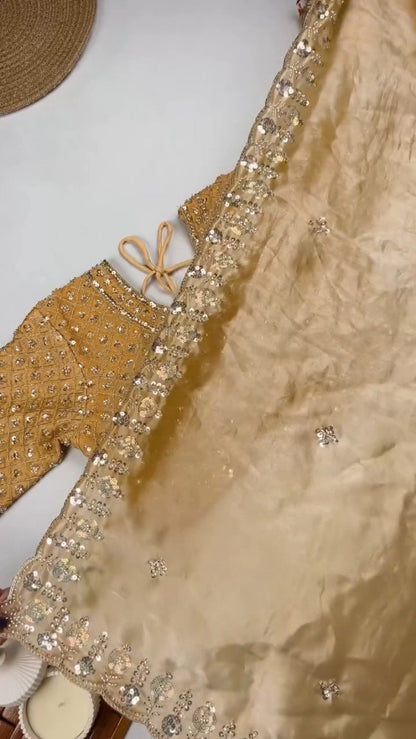 Opulent Velvet Sequined Festive Saree Set – Available in Mustard Gold, Royal Blue, Olive Green & Regal Red