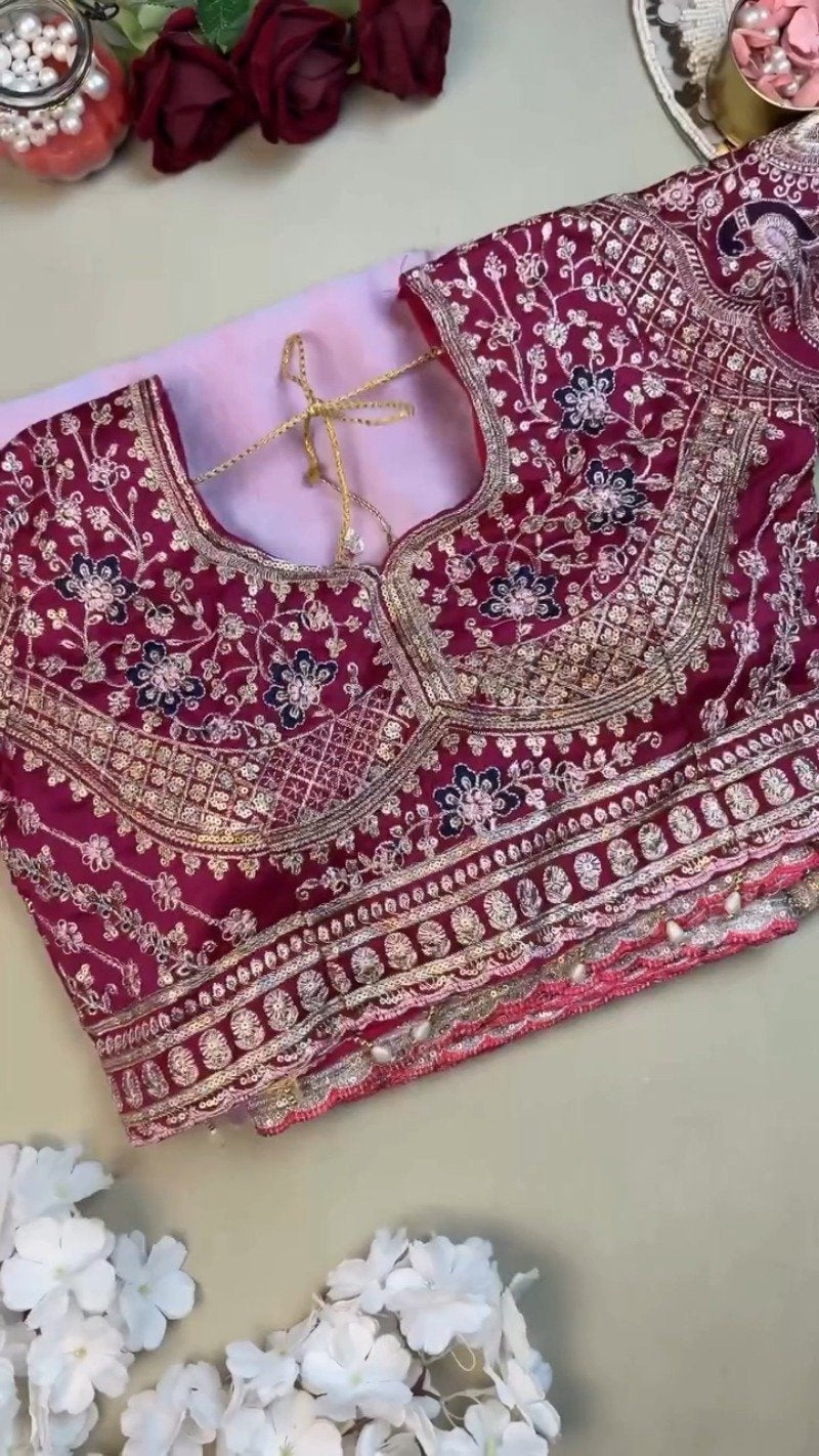 Royal Magenta & Pastel Lavender Embellished Silk Saree Set – Available in Magenta & Lavender