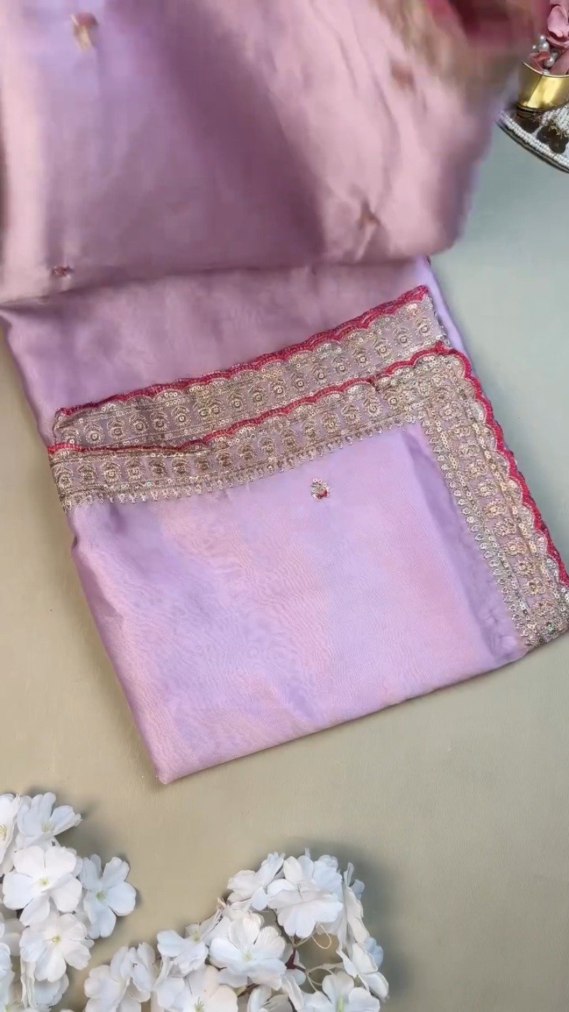 Royal Magenta & Pastel Lavender Embellished Silk Saree Set – Available in Magenta & Lavender