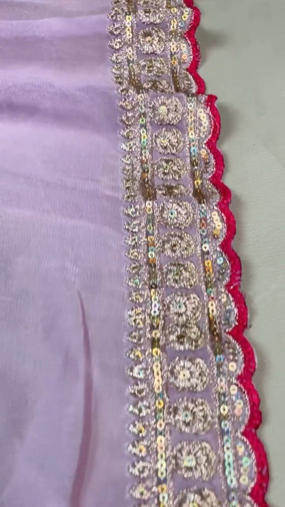 Royal Magenta & Pastel Lavender Embellished Silk Saree Set – Available in Magenta & Lavender