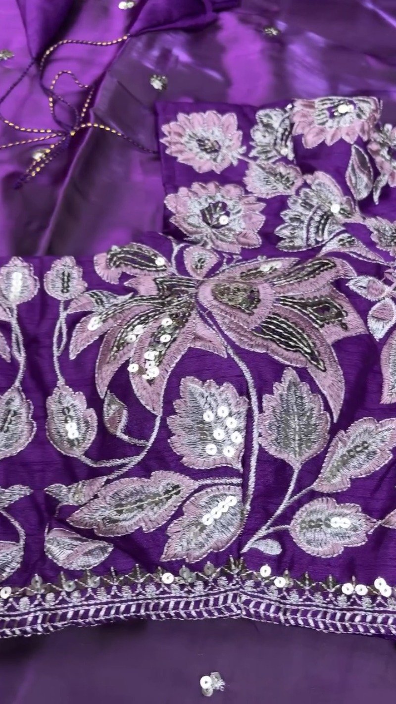 Royal Purple Resham & Sequin Embroidered Saree Set