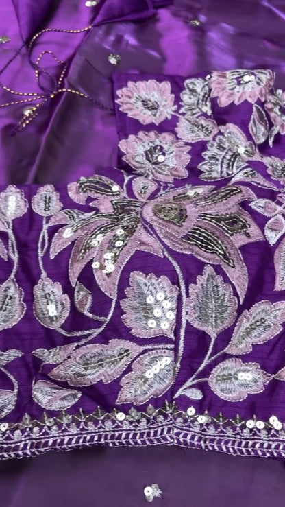Royal Purple Resham & Sequin Embroidered Saree Set