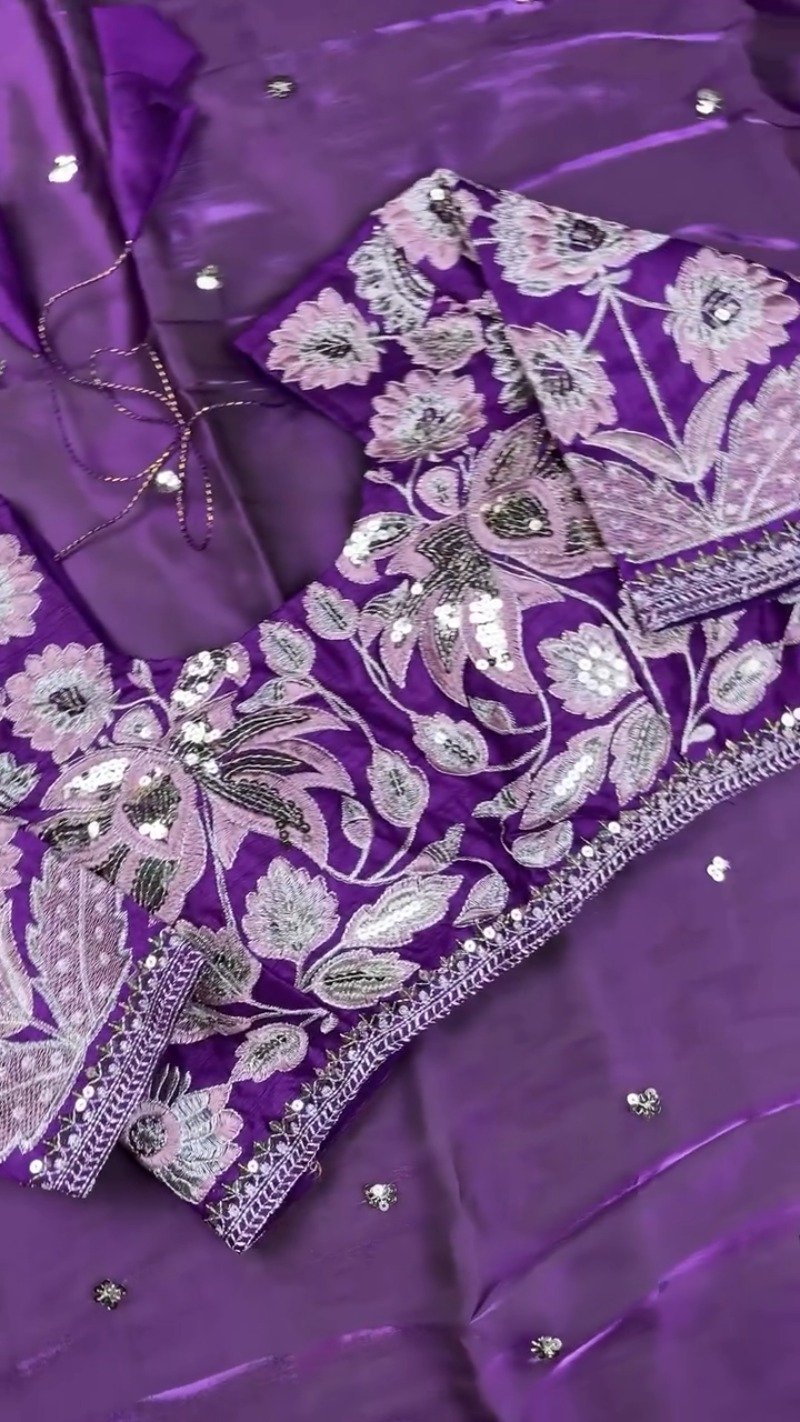 Royal Purple Resham & Sequin Embroidered Saree Set