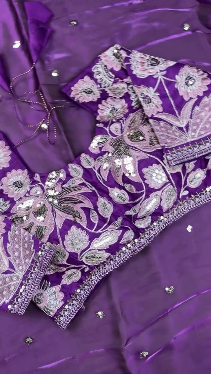 Royal Purple Resham & Sequin Embroidered Saree Set